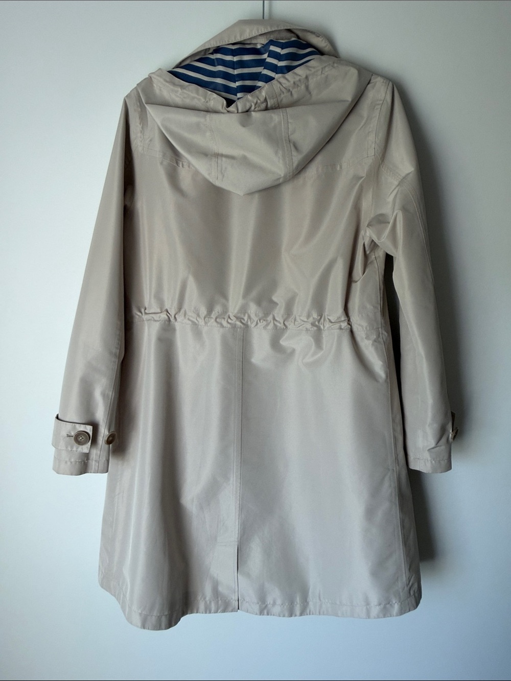 Lands' End Women's Light Beige Trench Coat with Nautical Stripe Lining - Picture 8 of 10